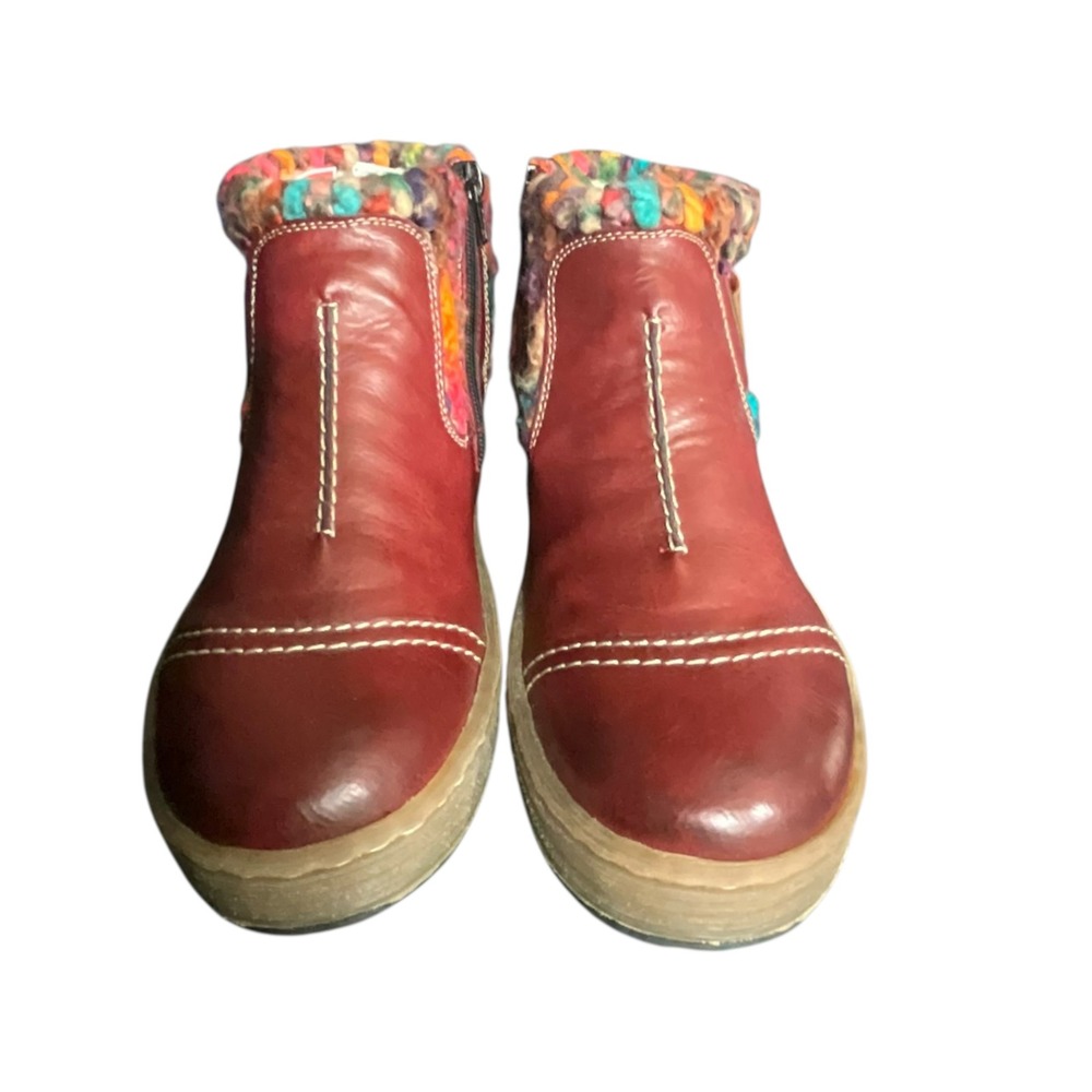 Rieker Ankle Boots Womens 39 burgundyKnit Collar Leather wool Zip Up Z6784-35